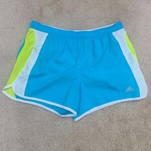 Cute Women's Blue/Neon Green Adidas Workout/Athletic Shorts- Size Large- EUC
